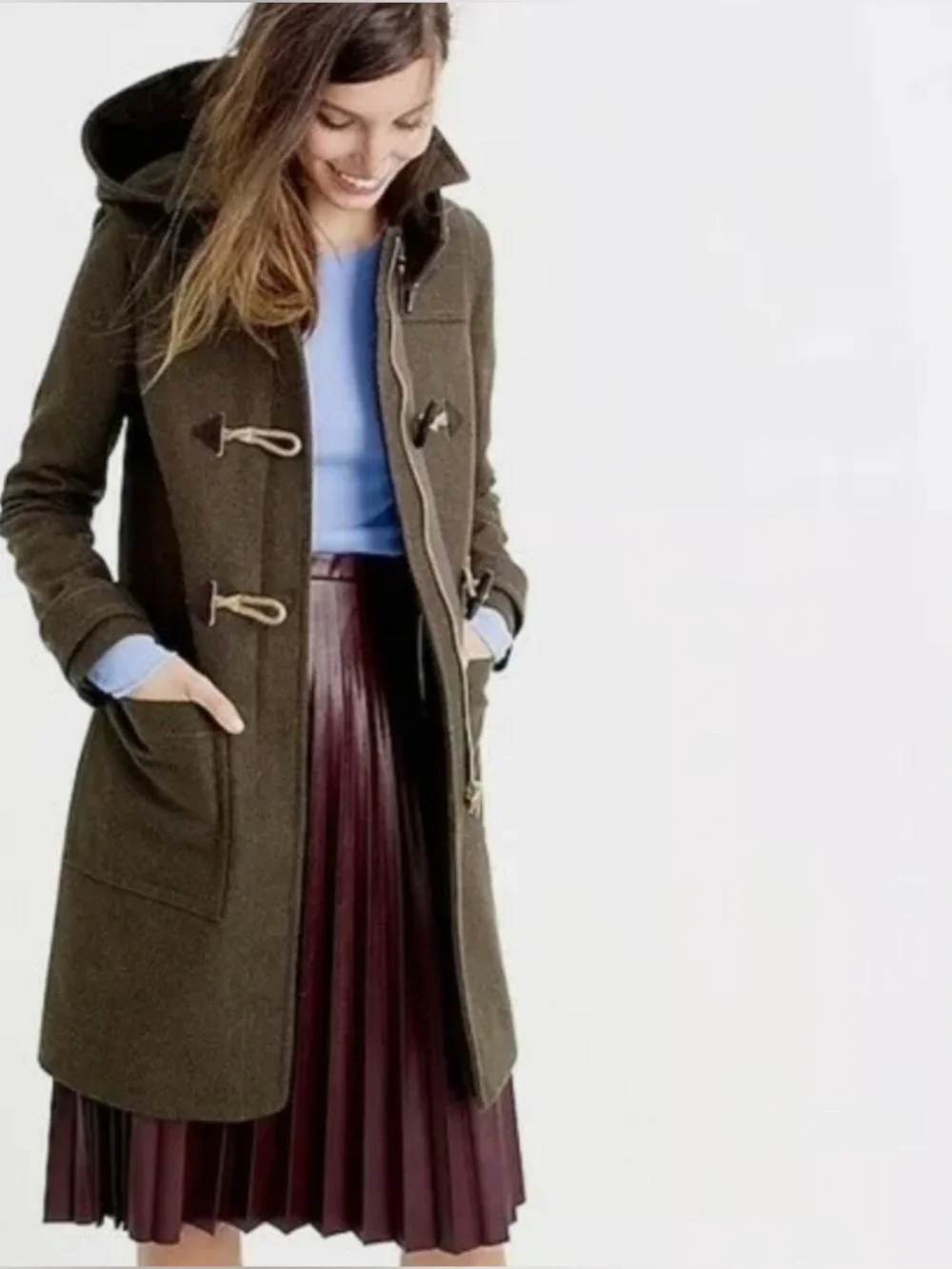 J.Crew Classic Melton Wool Pea Coat in Army Green Sz 0 - Picture 9 of 9